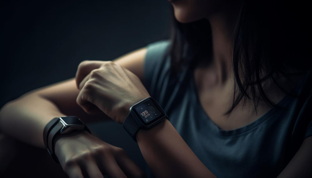 Une montre-bracelet élégante à cadran noir et boîtier métallique, avec un détail d'objectif, illustrant une montre espion